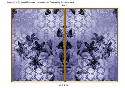 Blue Flower Side Damask 7x5in Cut and Fold Card