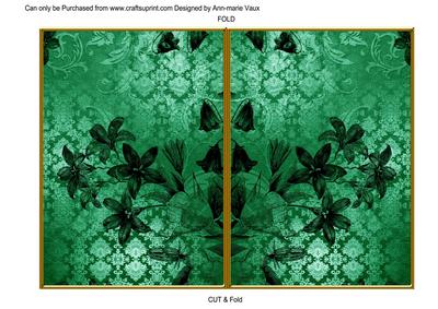 Dark Green Flower Side Damask 7x5in Cut and Fold Card