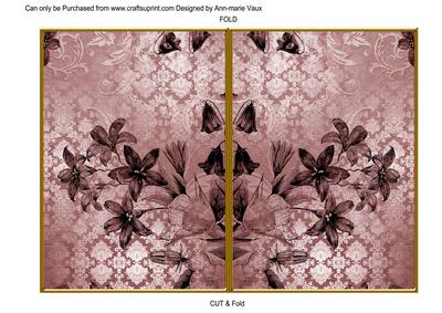 Dpink Flower Side Damask 7x5in Cut and Fold Card