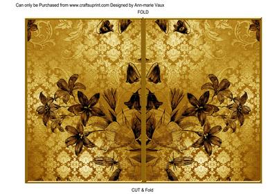 Gold Flower Side Damask 7x5in Cut and Fold Card