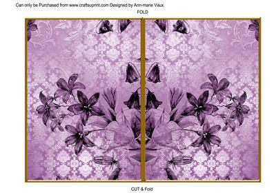 Lilac Flower Side Damask 7x5in Cut and Fold Card