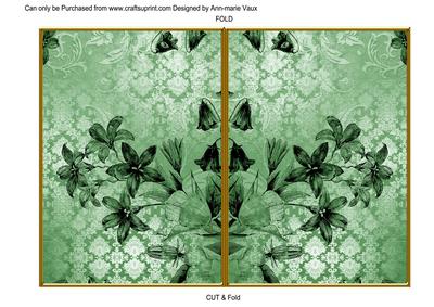 Mid Green Flower Side Damask 7x5in Cut and Fold Card