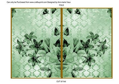 Mint Green Flower Side Damask 7x5in Cut and Fold Card