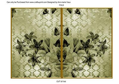Olive Flower Side Damask 7x5in Cut and Fold Card