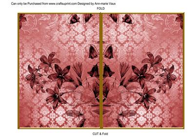 Pinkred Flower Side Damask 7x5in Cut and Fold Card