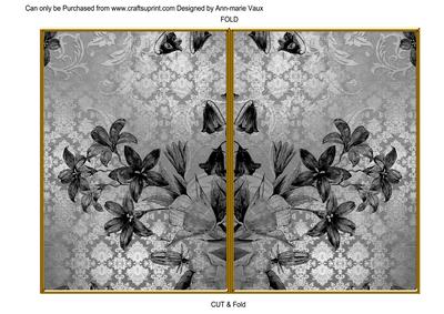 Silver Flower Side Damask 7x5in Cut and Fold Card