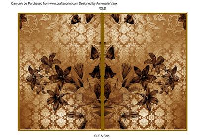 Vintage Tea Flower Side Damask 7x5in Cut and Fold Card