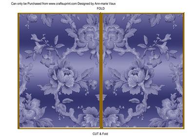 Blue Metallic All Over Rose 7x5in Cut and Fold Card