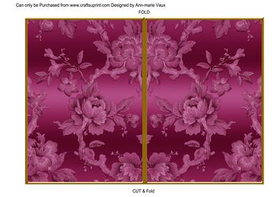 Cerise Metallic All Over Rose 7x5in Cut and Fold Card