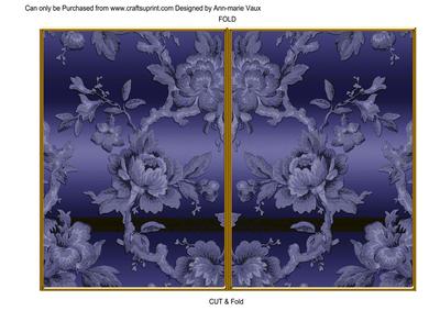 Dark Blue Metallic All Over Rose 7x5in Cut and Fold Card