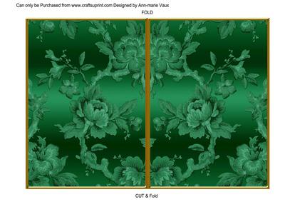 Dark Green Metallic All Over Rose 7x5in Cut and Fold Card