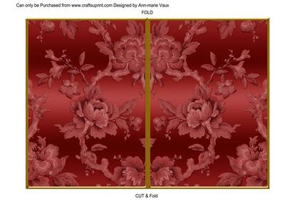 Dark Red Metallic All Over Rose 7x5in Cut and Fold Card
