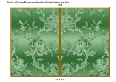 Mid Green Metallic All Over Rose 7x5in Cut and Fold Card