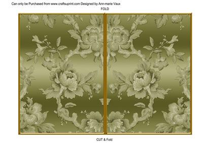 Olive Metallic All Over Rose 7x5in Cut and Fold Card