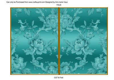 Teal Metallic All Over Rose 7x5in Cut and Fold Card