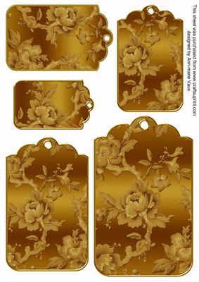 Gold Metallic All Over Roses Tag Embellishment Sheet