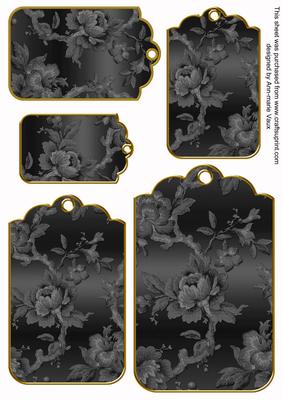 Black Metallic All Over Roses Tag Embellishment Sheet
