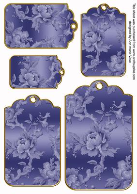 Blue Metallic All Over Roses Tag Embellishment Sheet