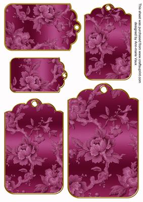 Cerise Metallic All Over Roses Tag Embellishment Sheet