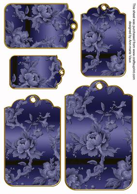Dark Blue Metallic All Over Roses Tag Embellishment Sheet