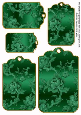 Dark Green Metallic All Over Roses Tag Embellishment Sheet