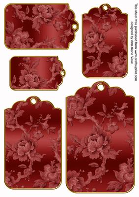 Dark Red Metallic All Over Roses Tag Embellishment Sheet