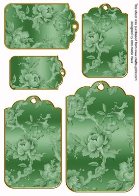 Mid Green Metallic All Over Roses Tag Embellishment Sheet