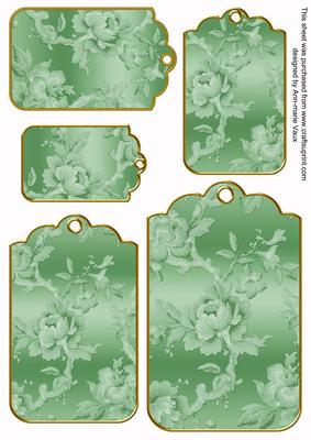 Mint Green Metallic All Over Roses Tag Embellishment Sheet