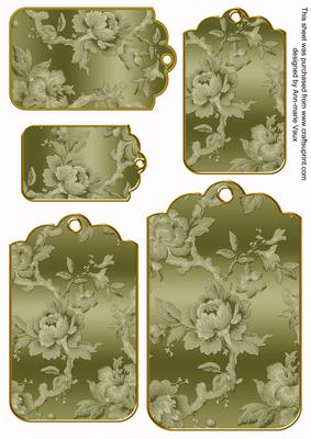 Olive Metallic All Over Roses Tag Embellishment Sheet