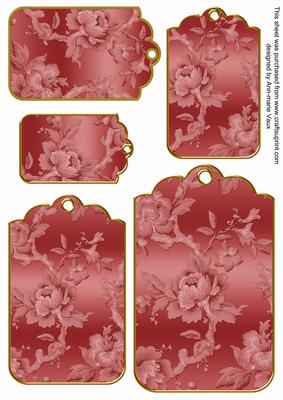 Pinkred Metallic All Over Roses Tag Embellishment Sheet