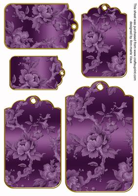 Purple Metallic All Over Roses Tag Embellishment Sheet
