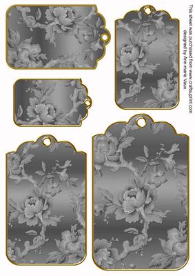 Silver Metallic All Over Roses Tag Embellishment Sheet