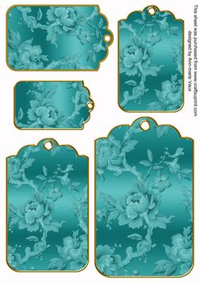 Teal Metallic All Over Roses Tag Embellishment Sheet