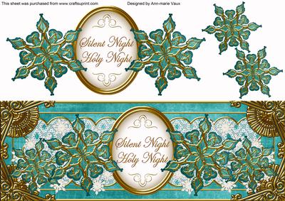 Teal Goldflake Silent Night Large Dl Decoupage Topper