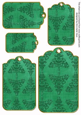 Dark Green Embossed Christmas Trees Tag Embellishment Sheet