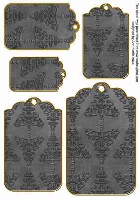 Black Embossed Christmas Trees Tag Embellishment Sheet