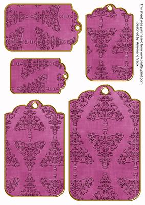 Cerise Embossed Christmas Trees Tag Embellishment Sheet