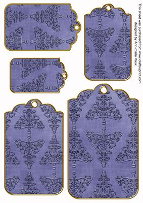 Dark Blue Embossed Christmas Trees Tag Embellishment Sheet