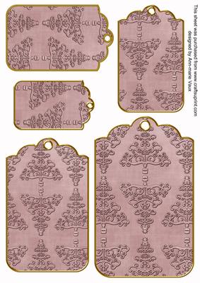 Dusky Pink Embossed Christmas Trees Tag Embellishment Sheet