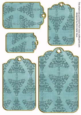Dusky Teal Embossed Christmas Trees Tag Embellishment Sheet