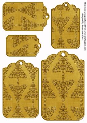 Gold Embossed Christmas Trees Tag Embellishment Sheet