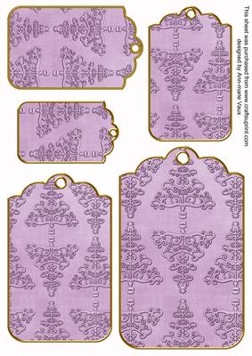 Lilac Embossed Christmas Trees Tag Embellishment Sheet