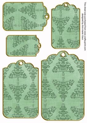 Mid Green Embossed Christmas Trees Tag Embellishment Sheet