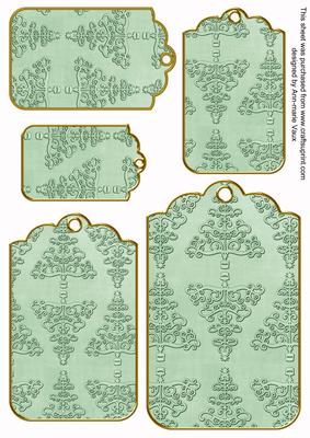 Mint Green Embossed Christmas Trees Tag Embellishment Sheet