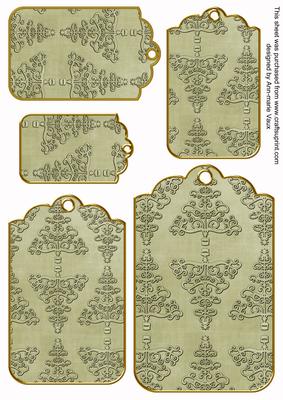 Olive Embossed Christmas Trees Tag Embellishment Sheet