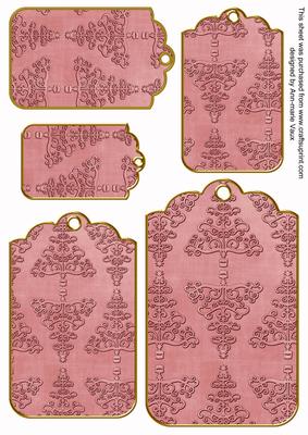 Pinkred Embossed Christmas Trees Tag Embellishment Sheet