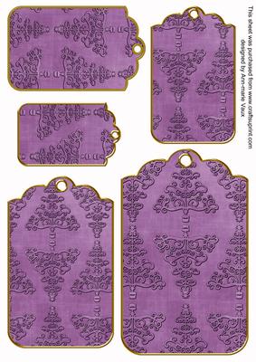 Purple Embossed Christmas Trees Tag Embellishment Sheet