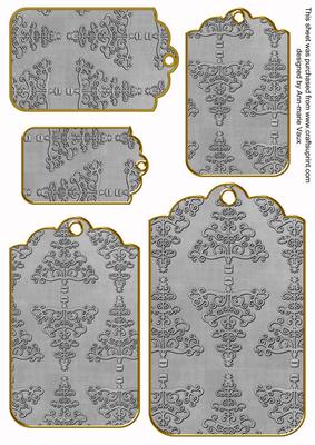 Silver Embossed Christmas Trees Tag Embellishment Sheet