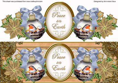 Blue Robin Bauble Peace on Earth Large Dl Topper