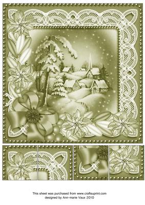 Snowy Village Olive Poinsettia 8in Picture Sheet